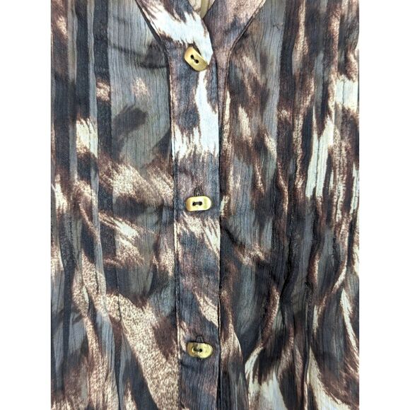 VINTAGE ALBERTO MAKALI Animal Print Sheer Button-Front Tuxedo Pleat Top Medium - Picture 3 of 5